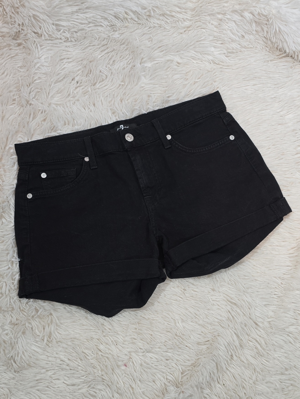 7 For All Mankind Black Cuffed Denim Shorts Size 29 EUC